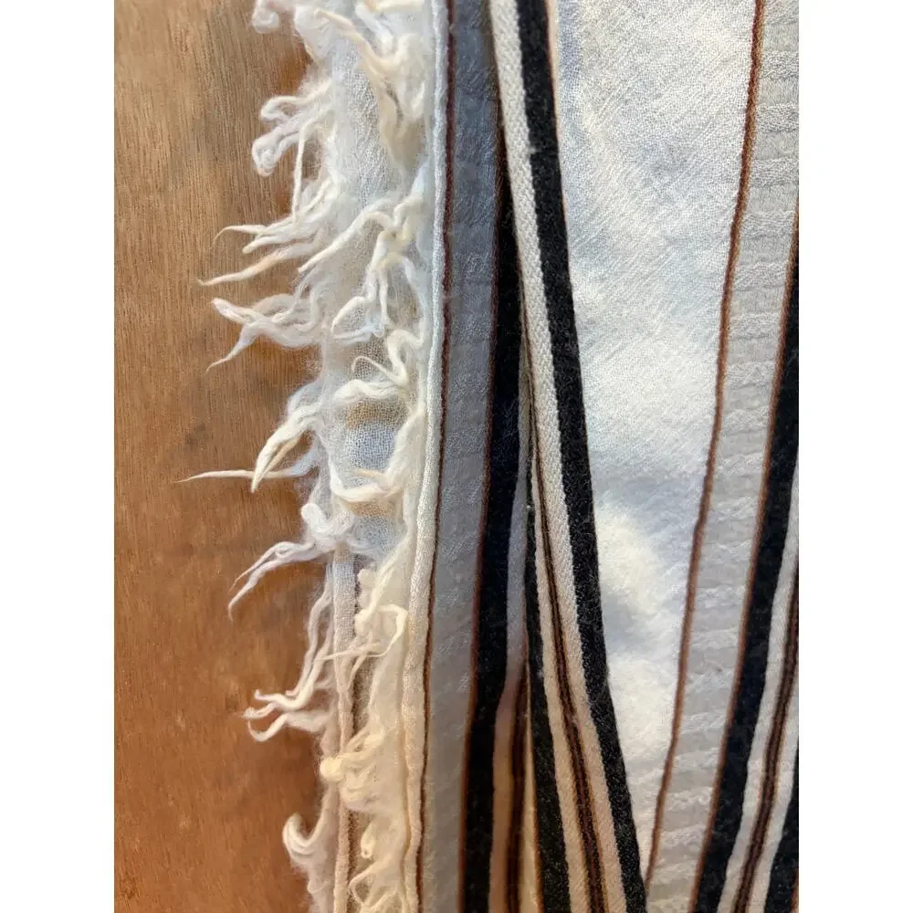 Wilfred by Aritzia Striped Fringe Scarf Shawl Wrap 100% Wool 55